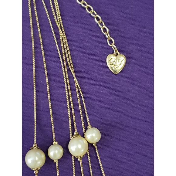 Betsey Johnson Multi Strand Necklace Faux Pearl Leopard Rose Statement Gold Tone - Picture 4 of 7
